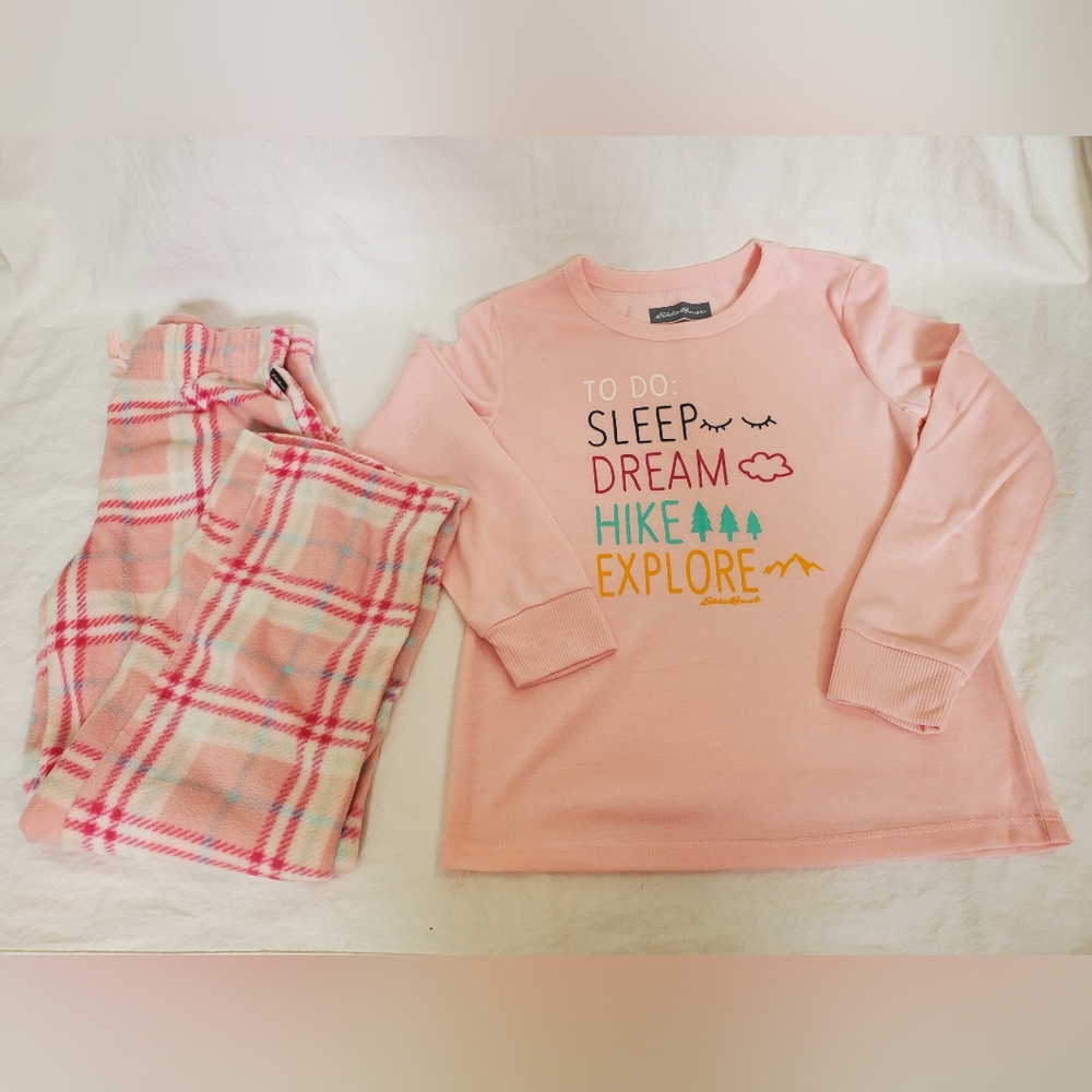 Eddie Bauer Pajama Set Kid's Size S 7/8 Pink Fleece NWOT